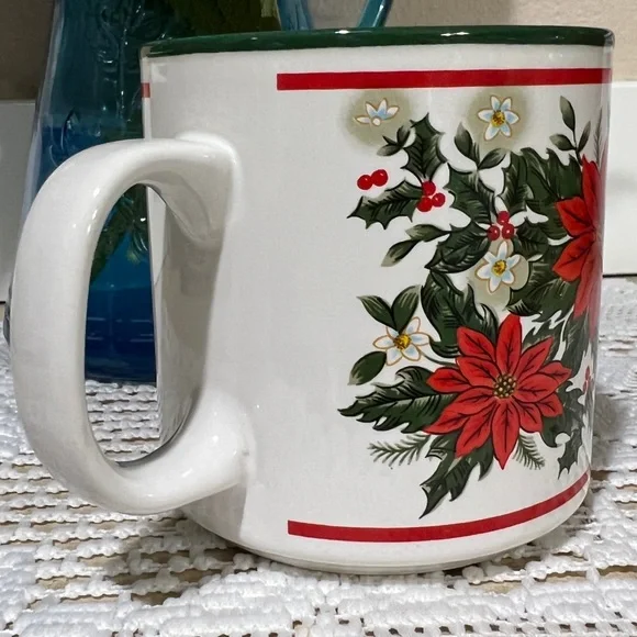 Rare Vintage Lefton China Christmas Poinsettia Ceramic Mug Estate EUC 1988 - Picture 7 of 11